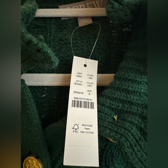 J. Crew Cable Knit Ruffleneck Cardigan Sweater in Emerald Green - Picture 4 of 7
